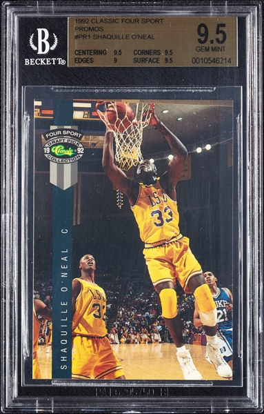 1992 Classic 4-Sport Shaquille O'Neal Promos No. PR1 BGS 9.5