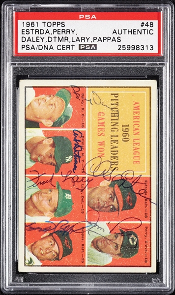 Complete Signed 1961 Topps AL Pitching Leaders with (6) Signatures No. 48 (PSA/DNA)