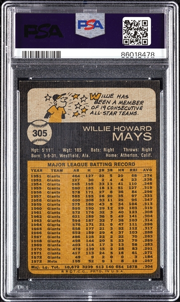 1973 Topps Willie Mays No. 305 PSA 8