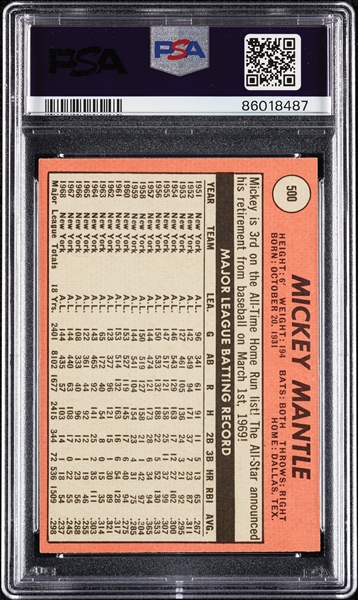 1969 Topps Mickey Mantle No. 500 PSA 5