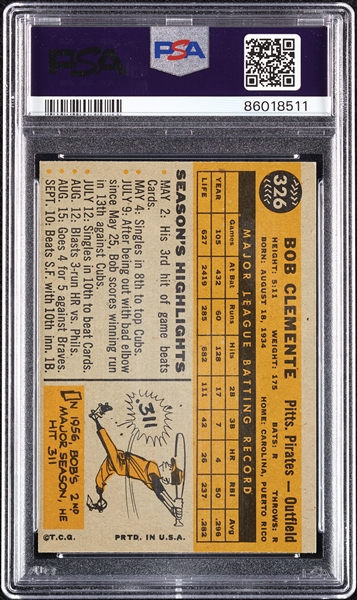 1960 Topps Roberto Clemente No. 326 PSA 5