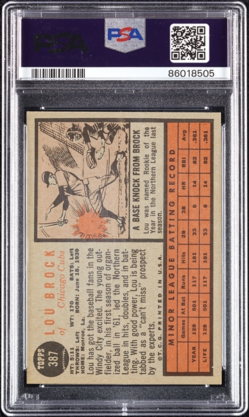 1962 Topps Lou Brock RC No. 387 PSA 5