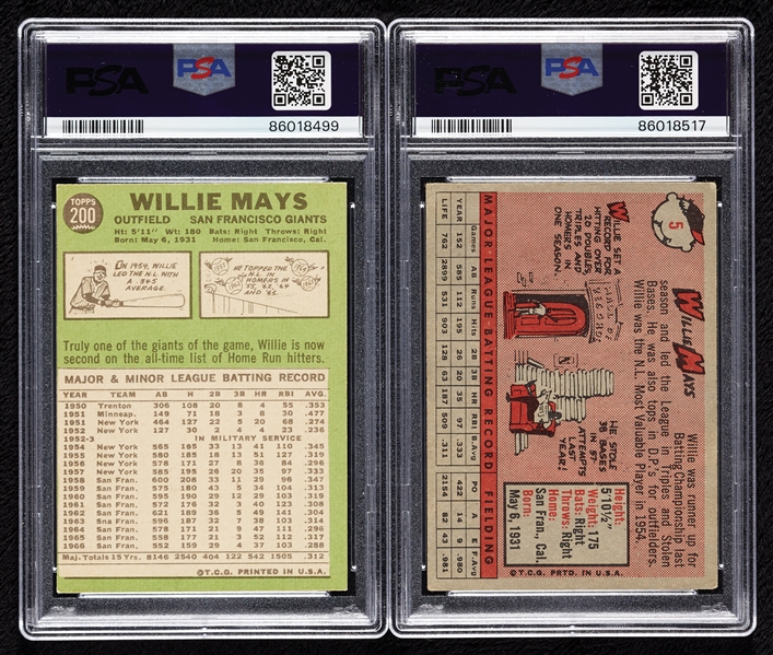 Willie Mays PSA-Graded Pair with 1958 & 1967 Topps (2)