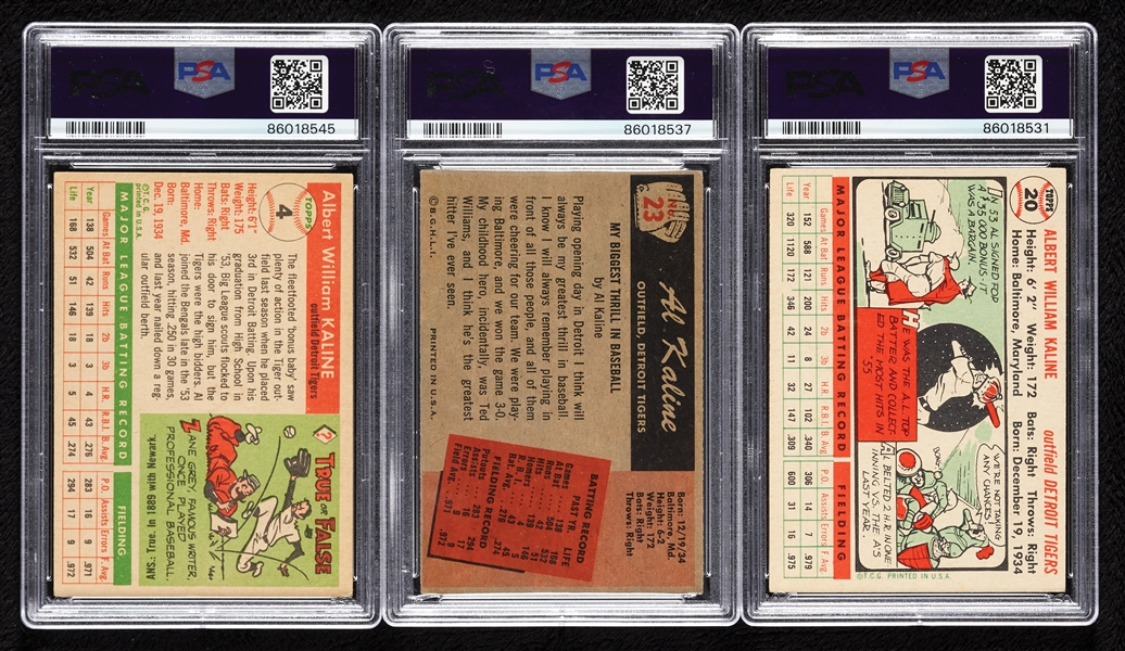 Al Kaline PSA-Graded Trio with 1955 Bowman, 1955 & 1956 Topps (3)