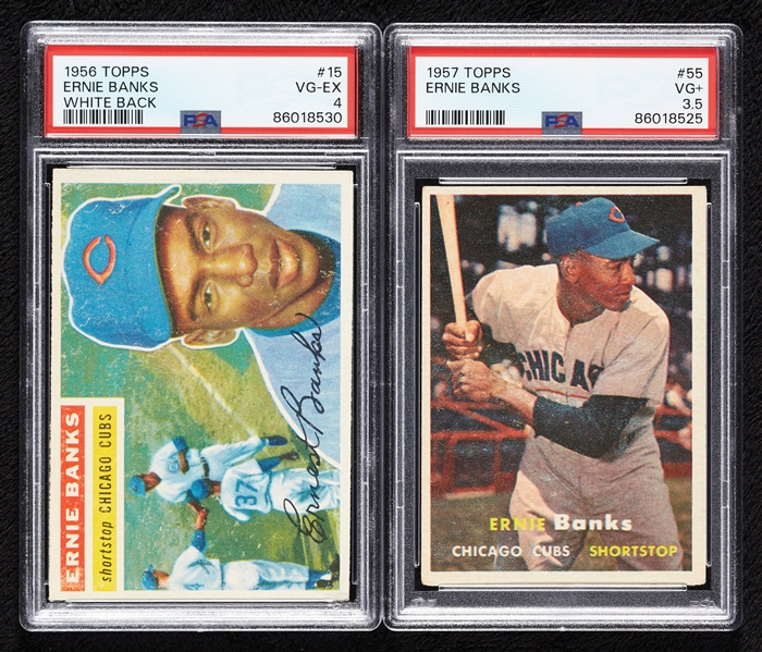 Ernie Banks PSA-Graded Pair with 1956 & 1957 (2)