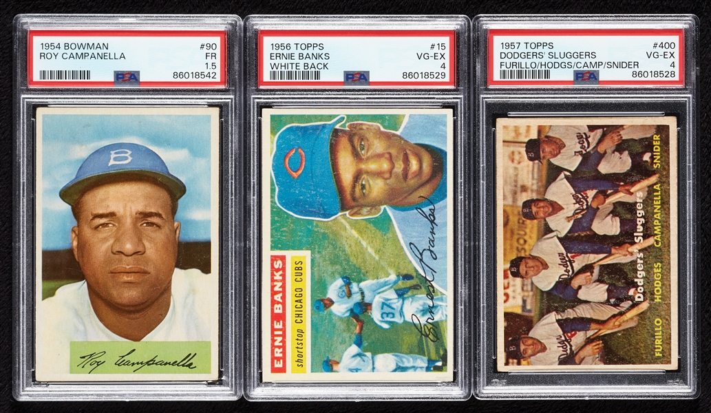 1950s HOFer PSA-Graded Trio with Campanella, Banks (3)