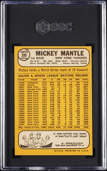 1968 Topps Mickey Mantle No. 280 SGC 4