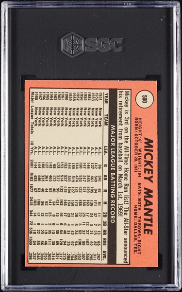 1969 Topps Mickey Mantle No. 500 SGC 4.5