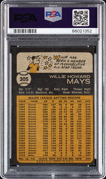 1973 Topps Willie Mays No. 305 PSA 8