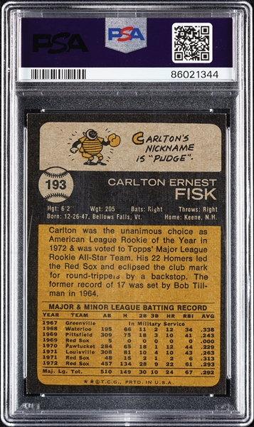 1973 Topps Carlton Fisk No. 193 PSA 9