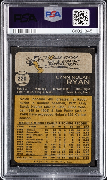 1973 Topps Nolan Ryan No. 220 PSA 8