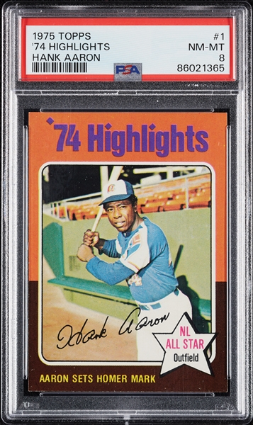 1975 Topps Hank Aaron '74 Highlights No. 1 PSA 8