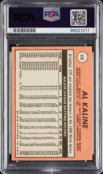 1969 Topps Al Kaline No. 410 PSA 9