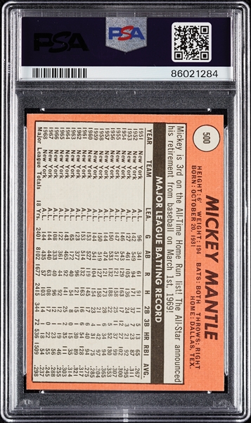 1969 Topps Mickey Mantle No. 500 PSA 7