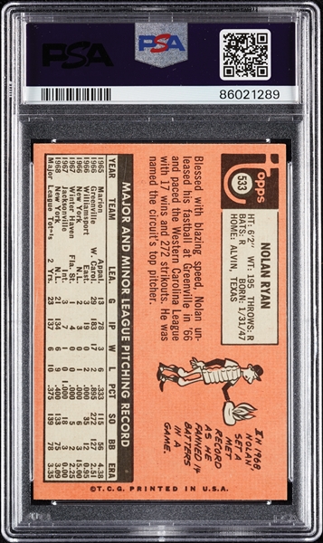 1969 Topps Nolan Ryan No. 533 PSA 6