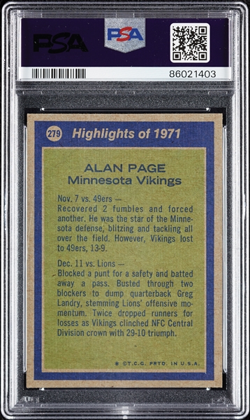 1972 Topps Alan Page All-Pro No. 279 PSA 10