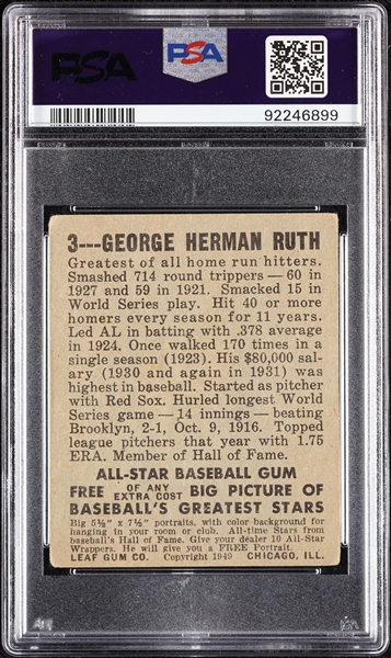 1948 Leaf Babe Ruth No. 3 PSA 2.5