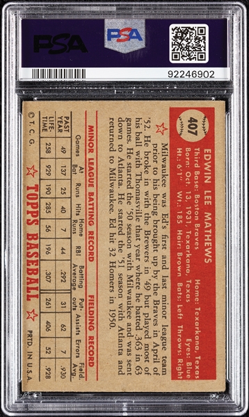 1952 Topps Eddie Mathews No. 407 PSA 3