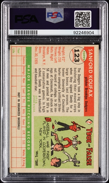 1955 Topps Sandy Koufax RC No. 123 PSA 5