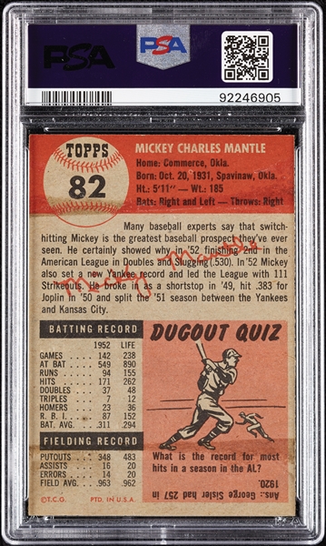 1953 Topps Mickey Mantle No. 82 PSA 4