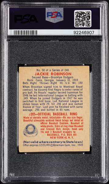 1949 Bowman Jackie Robinson No. 50 PSA Authentic