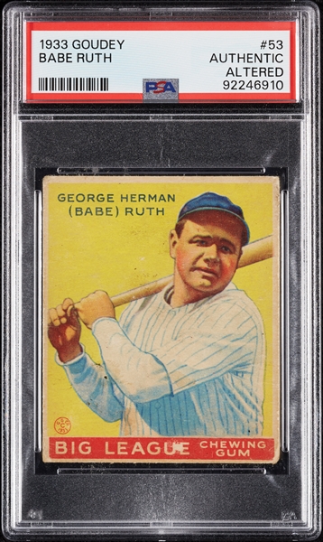 1933 Goudey Babe Ruth No. 53 PSA Authentic