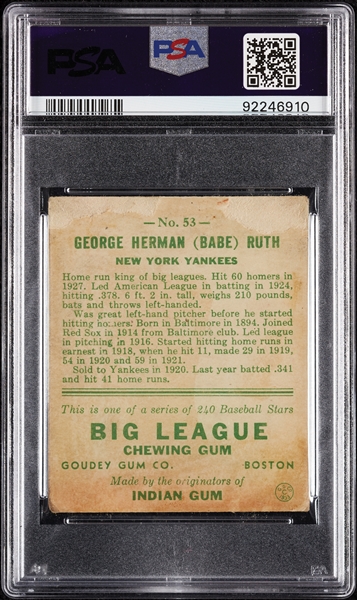 1933 Goudey Babe Ruth No. 53 PSA Authentic