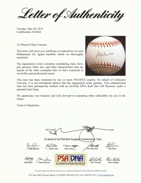 Muhammad Ali Single-Signed ONL Baseball (PSA/DNA)