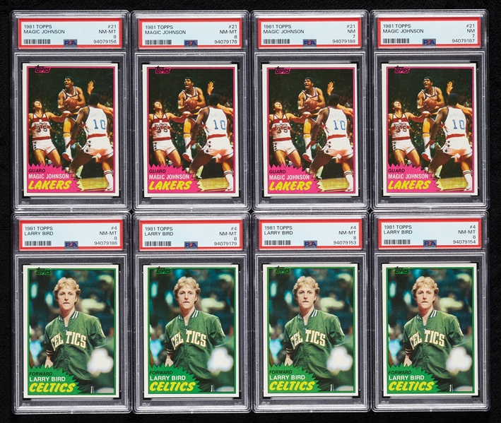 1981 Topps Basketball Super High-Grade Complete Sets 1-66, Bird and Magic in 11 PSA Slabs (10)