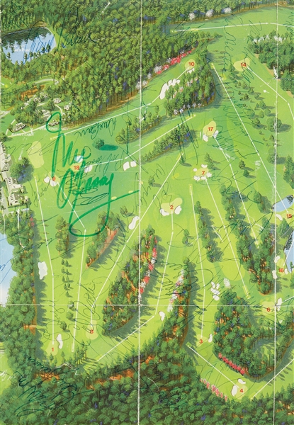 Masters Legends Signed Golf Map with Jack Nicklaus, Arnold Palmer, Payne Stewart & 50 Others (PSA/DNA)