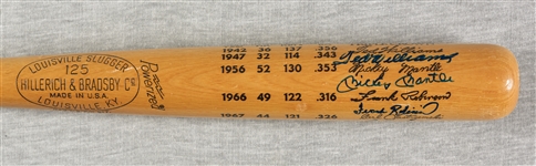 Triple Crown Winners Signed H&B Bat with Mickey Mantle, Ted Williams, Frank Robinson & Yastrzemski (JSA)