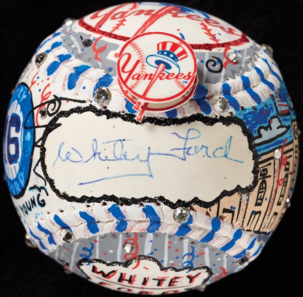 Whitey Ford Single-Signed Charles Fazzino Hand-Painted Baseball (MLB) (Steiner) (Fazzino LOA)