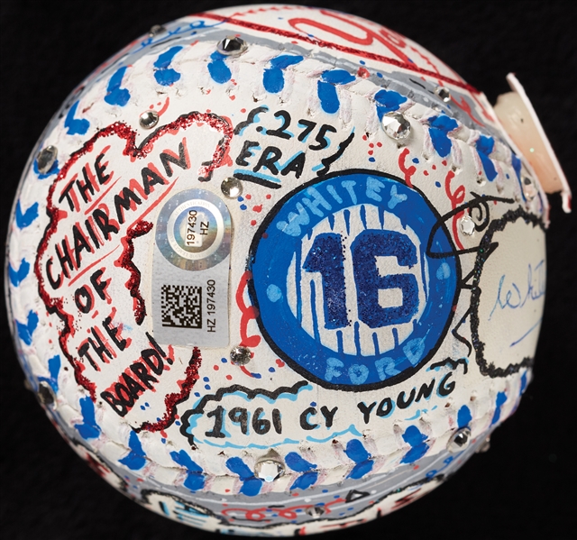 Whitey Ford Single-Signed Charles Fazzino Hand-Painted Baseball (MLB) (Steiner) (Fazzino LOA)