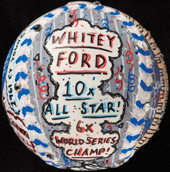 Whitey Ford Single-Signed Charles Fazzino Hand-Painted Baseball (MLB) (Steiner) (Fazzino LOA)