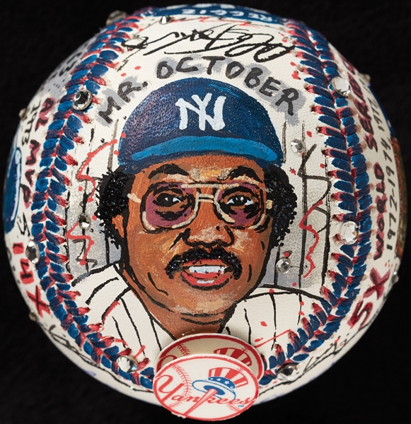 Reggie Jackson Single-Signed Charles Fazzino Hand-Painted Baseball (MLB) (Fazzino LOA)