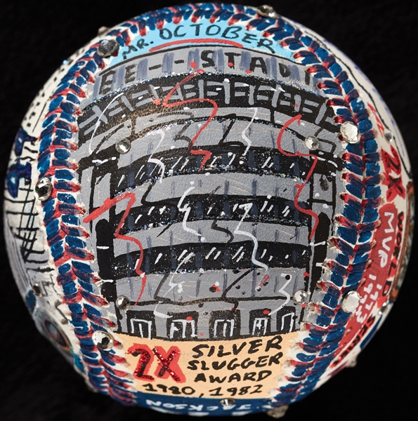 Reggie Jackson Single-Signed Charles Fazzino Hand-Painted Baseball (MLB) (Fazzino LOA)