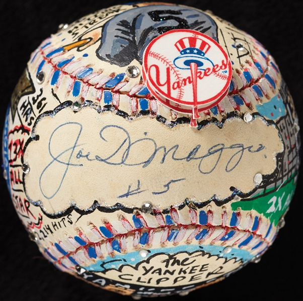 Joe DiMaggio Single-Signed Charles Fazzino Hand-Painted Baseball (Fanatics) (PSA/DNA) (BAS)