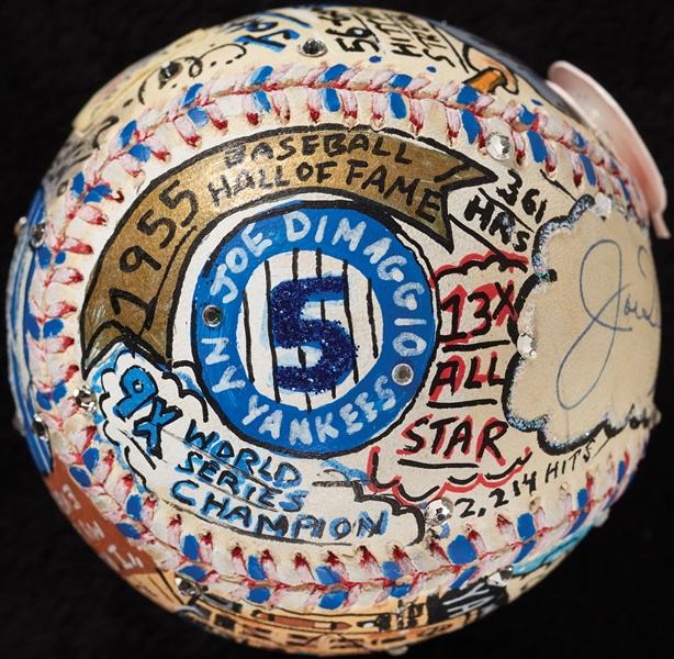 Joe DiMaggio Single-Signed Charles Fazzino Hand-Painted Baseball (Fanatics) (PSA/DNA) (BAS)