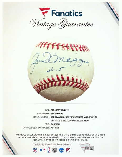 Joe DiMaggio Single-Signed Charles Fazzino Hand-Painted Baseball (Fanatics) (PSA/DNA) (BAS)