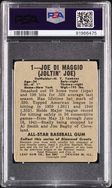 1948 Leaf Joe DiMaggio No. 1 PSA 2