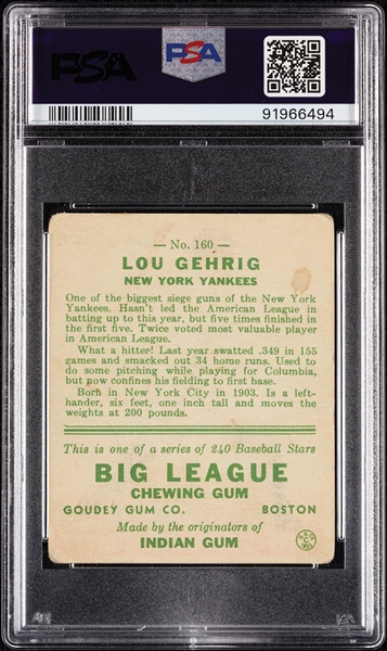 1933 Goudey Lou Gehrig No. 160 PSA Authentic