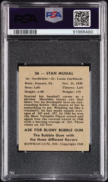 1948 Bowman Stan Musial RC No. 36 PSA 7