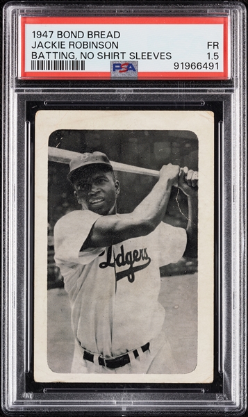 1947 Bond Bread Jackie Robinson Batting, No Shirt Sleeves RC PSA 1.5