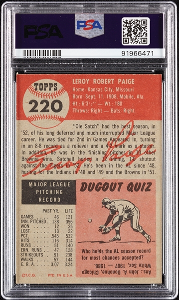 1953 Topps Satchel Paige No. 220 PSA 6