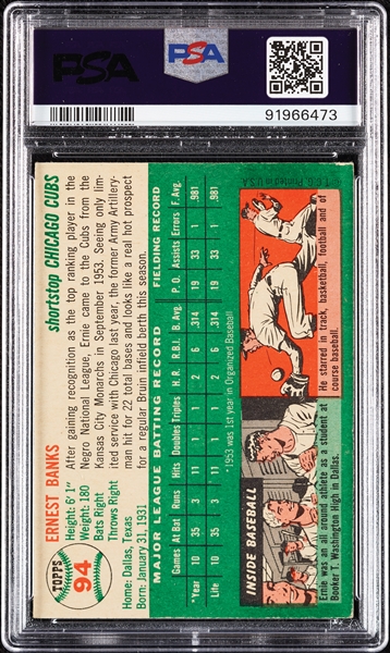 1954 Topps Ernie Banks RC No. 94 PSA 5