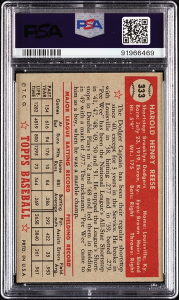 1952 Topps Pee Wee Reese No. 333 PSA 4.5