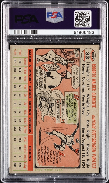 1956 Topps Roberto Clemente No. 33 PSA 4.5