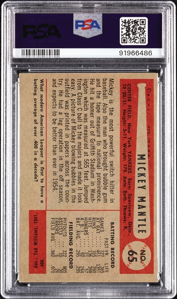 1954 Bowman Mickey Mantle No. 65 PSA 4