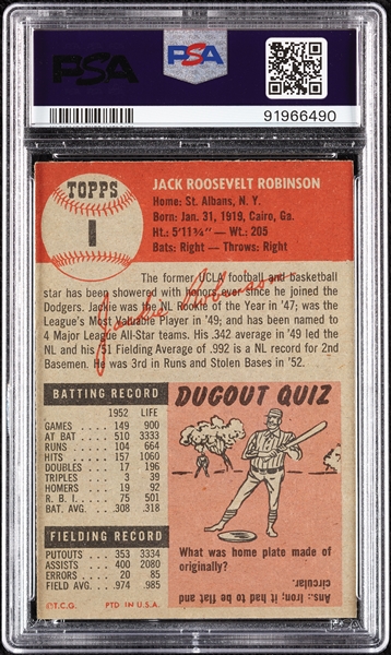 1953 Topps Jackie Robinson No. 1 PSA 6