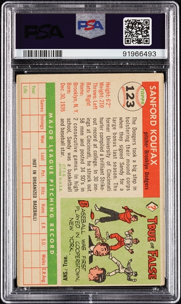 1955 Topps Sandy Koufax RC No. 123 PSA 2.5